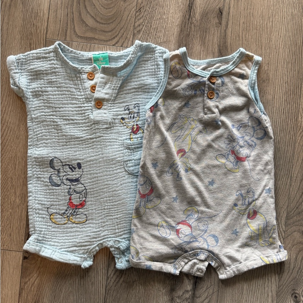 Disney Baby Light Blue Romper with Wooden Buttons